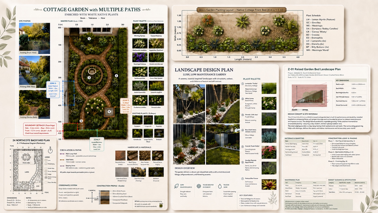 Examples of landscape plans, planting layouts and garden planimetry prepared for residential garden projects